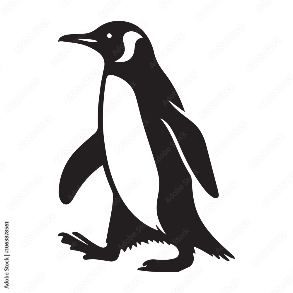 Fototapeta premium Penguin waddling silhouette vector black color and solid white background 
