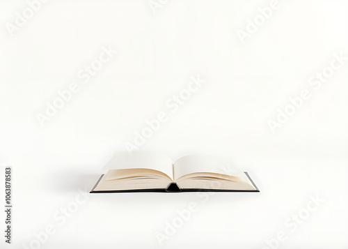 A closed book sits quietly on a simple white background with its blank cover exposed photo