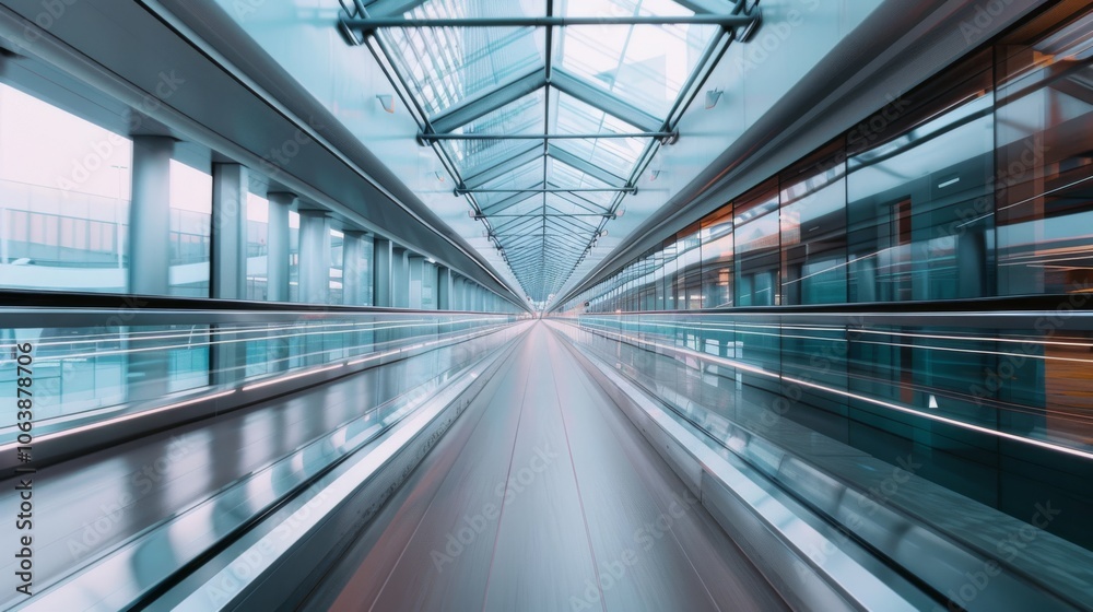 Symmetrical architecture creates a futuristic tunnel, illuminated in blue tones and vanished to infinity. Symmetrical architecture creates a futuristic tunnel, illuminated in blue tones and vanished to infinity.