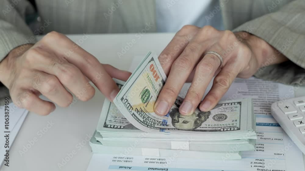 Close up hands counting dollar bills, business finance and economy concept Close up hands counting dollar bills, business finance and economy concept