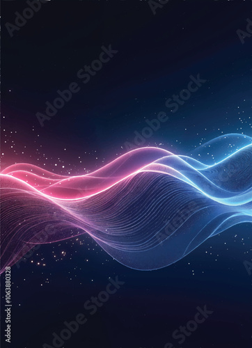 vector of glowing waves with purple and pink flowing curved lines and stars with bokeh lights on it