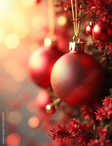 A Christmas decoration features red and gold ornaments against a transparent background in a vibrant holiday image