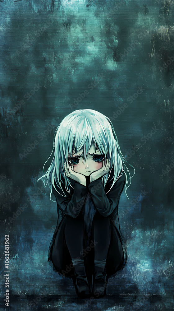 Obraz premium Anime Manga Illustration of a Broken Heart: Emotional Art