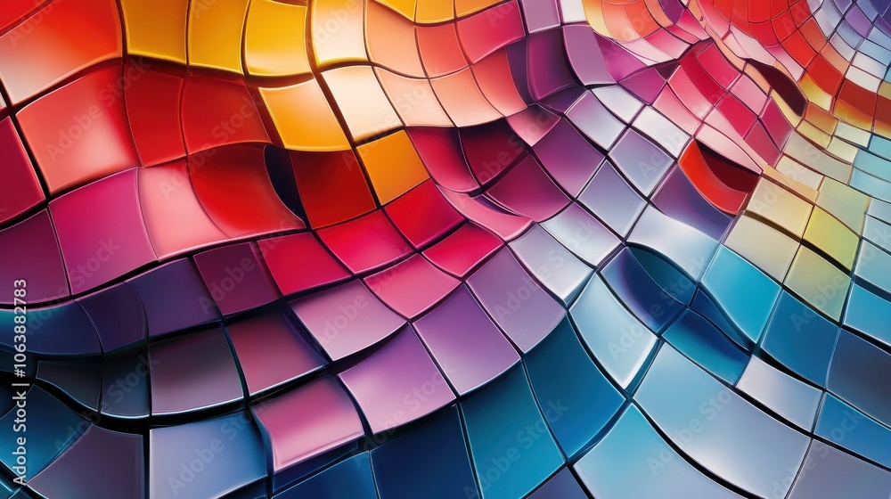 Obraz premium Vibrant geometric abstract design featuring colorful shapes and patterns in a harmonious composition.