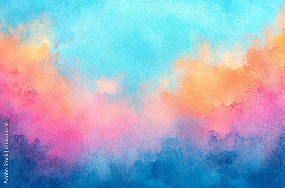 Obraz premium Vibrant watercolor abstract background featuring soft hues of blue, pink, and orange, perfect for artistic designs and projects.