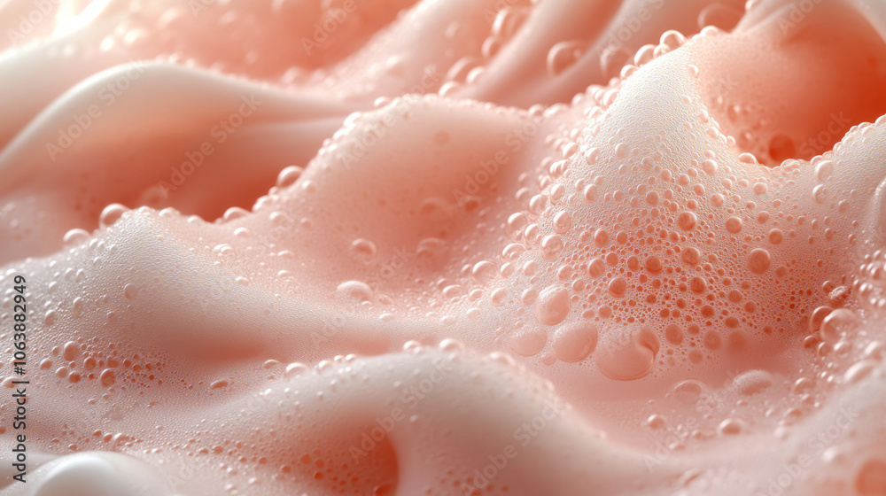 An abstract close-up of soap suds swirling across a smooth white plate, with soft, neutral colors creating a calm and aesthetically pleasing image of washing dishes,