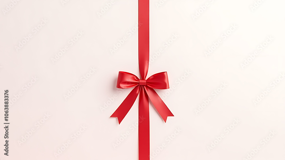 A blank white gift card is depicted in this image as being tied with a red ribbon that forms a bow A blank white gift card is depicted in this image as being tied with a red ribbon that forms a bow
