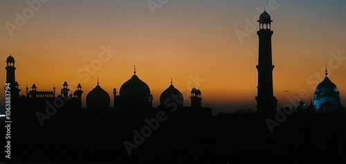 mosque at sunset photo