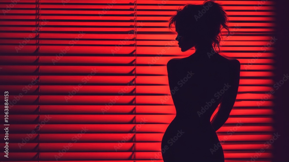 Portrait of a young Asian woman in shadows, wearing a chic white blouse with bold lighting creating dramatic lines. Portrait of a young Asian woman in shadows, wearing a chic white blouse with bold lighting creating dramatic lines.