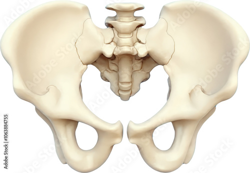 High-resolution image of human pelvic bones, showing the detailed structure of the ilium, ischium, and pubis. Suitable for educational, medical, and anatomical studies.

