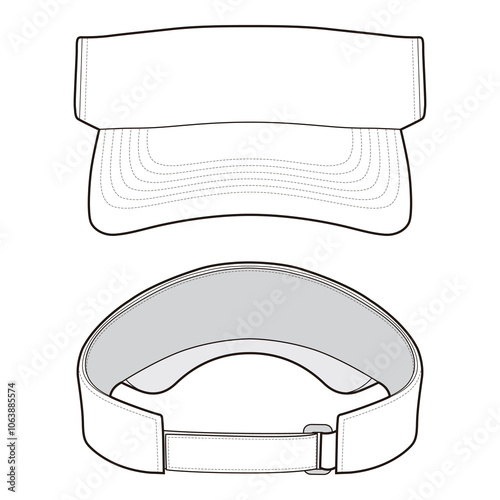 Blank sports visor front and back view illustration in outline style.
