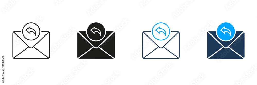 Reply Email Line and Silhouette Icon Set. Letter, Mail, Post Pictogram. Responding New Message Symbol. Envelope Sign. Editable Stroke. Isolated Vector Illustration Reply Email Line and Silhouette Icon Set. Letter, Mail, Post Pictogram. Responding New Message Symbol. Envelope Sign. Editable Stroke. Isolated Vector Illustration