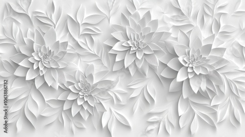 Elegant white floral pattern featuring delicate peonies and soft petals, creating a serene backdrop.