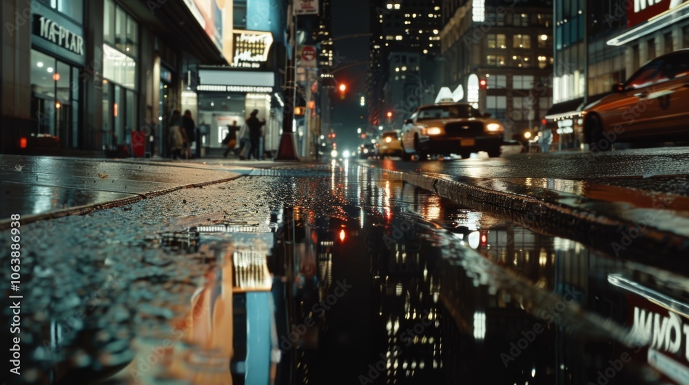 Rain-slicked city streets reflect neon lights while cars pass, evoking a dynamic and bustling urban night scene. Rain-slicked city streets reflect neon lights while cars pass, evoking a dynamic and bustling urban night scene.