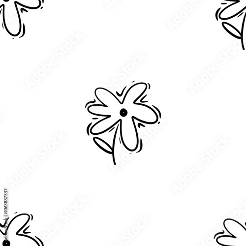 Doodle cute repeat daisy pattern with white background. Seamless cute floral pattern. 