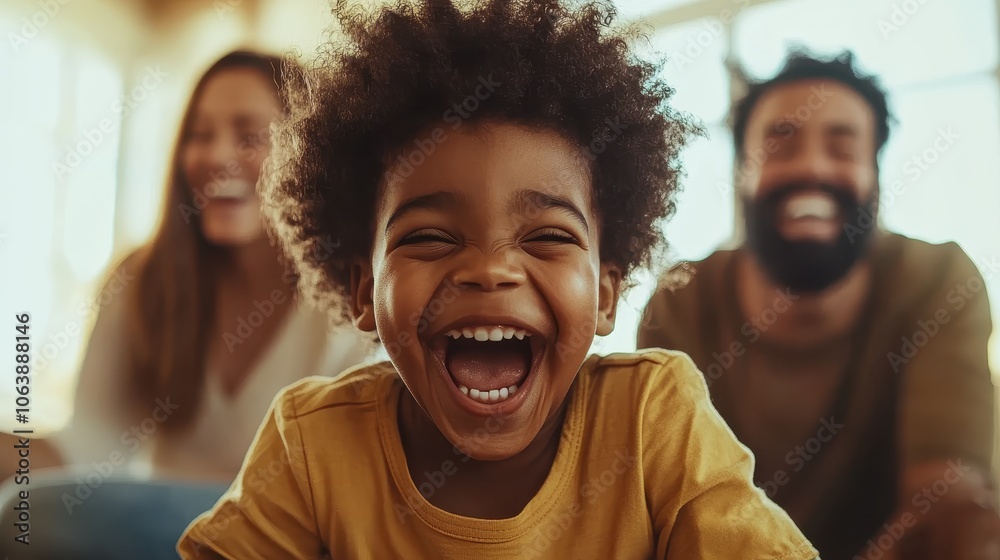 A delighted child playing with colorful blocks in a warm home environment, while two smiling adults look on in the blurred background, capturing family joy. A delighted child playing with colorful blocks in a warm home environment, while two smiling adults look on in the blurred background, capturing family joy.