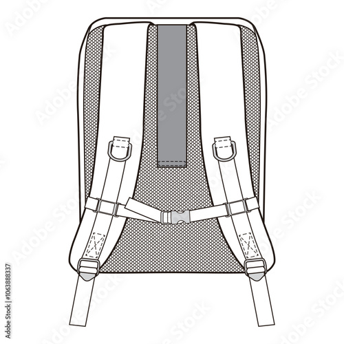 Modern Backpack Back View with Straps Technical Drawing
