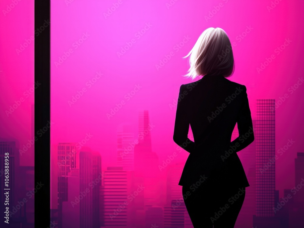 Woman Stands Silently Against a Vibrant Cityscape Background Woman Stands Silently Against a Vibrant Cityscape Background
