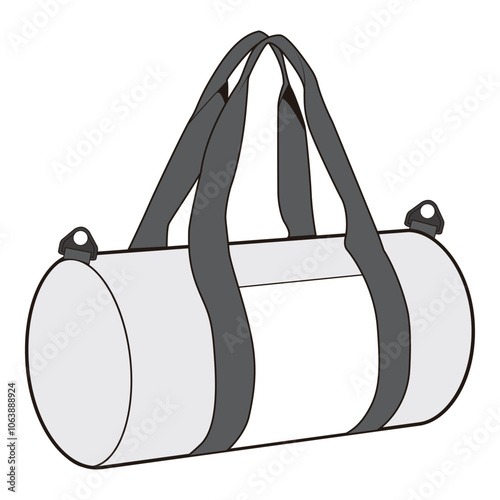 White cylindrical duffel bag with gray shoulder straps and dual handles for carrying.
