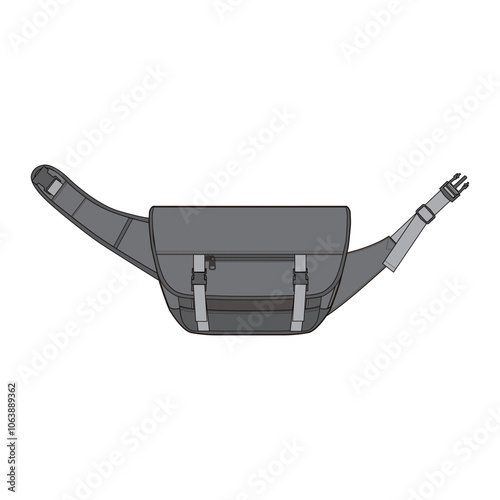 Gray crossbody sling bag with adjustable strap and buckle, shown from the side.
