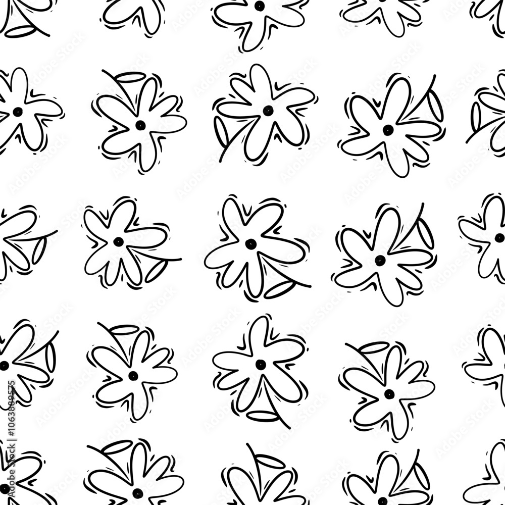 Сhildish cute seamless pattern. Doodle daisy flowers pattern. Childish cute seamless pattern. Hand drawn Сhildish cute seamless pattern. Doodle daisy flowers pattern. Childish cute seamless pattern. Hand drawn