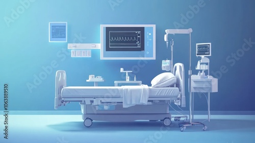 Close up view of the interior of a patient room in a modern hospital. Ai generated image