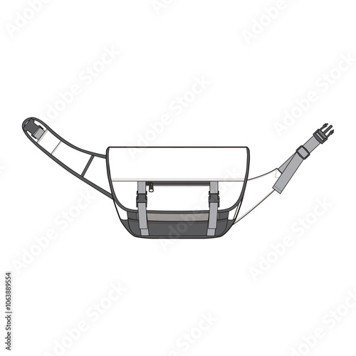 White crossbody sling bag with adjustable gray strap and buckle, shown from the side.

