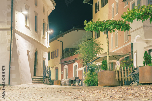 Night view of the streets of Appiano near Bolzano in South Tyrol photo