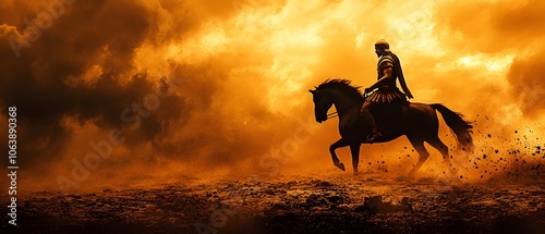 Powerful Warrior on Horseback in Dramatic Landscape