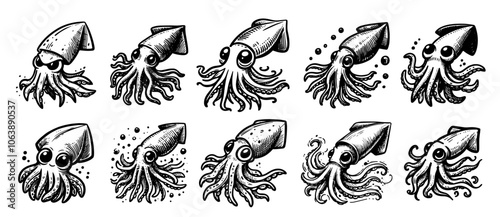 octopus squid calamari seafood vector photo