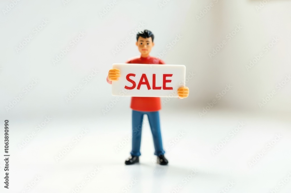toy man holding a sign with the text (Sale) toy man holding a sign with the text (Sale)