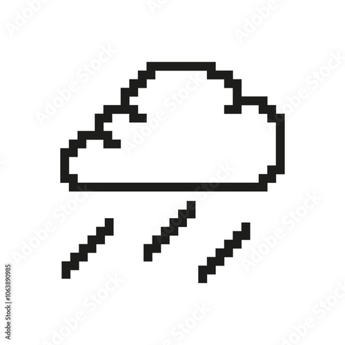 Rain Cloud Pixelated Icon. Pixel Art Symbol of Rainy Weather. Precipitation and Wet Weather Icon. Isolated Vector Illustration