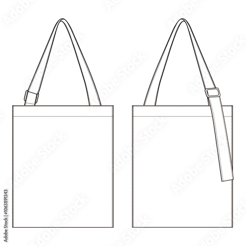 Classic Tote Bag with Strap Technical Drawing Template
