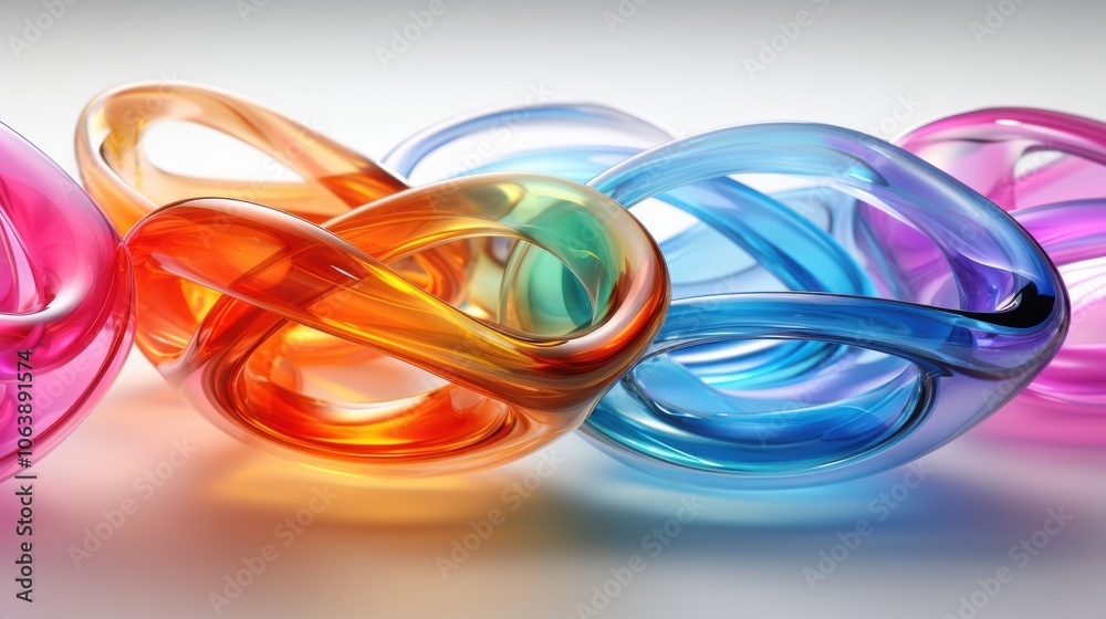 Abstract colorful glass loops intertwining on a white background Abstract colorful glass loops intertwining on a white background
