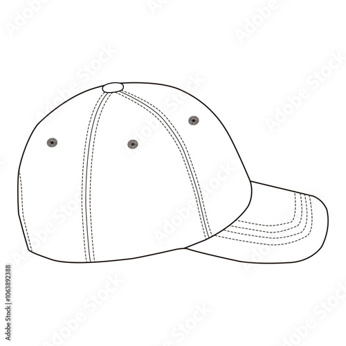 Black baseball cap illustration, detailed front and back views, with an adjustable strap and vent holes, isolated on white background.

