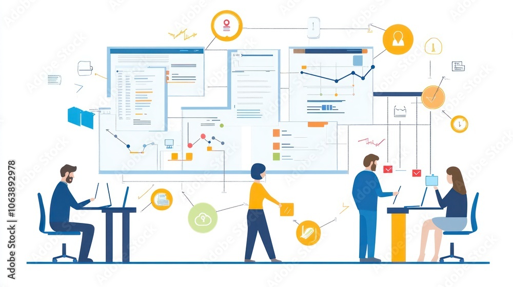 Illustration of Business Meeting and Brainstorming, Financial Consulting Agency. People Analyzing Company Development Data. Ai generated image Illustration of Business Meeting and Brainstorming, Financial Consulting Agency. People Analyzing Company Development Data. Ai generated image