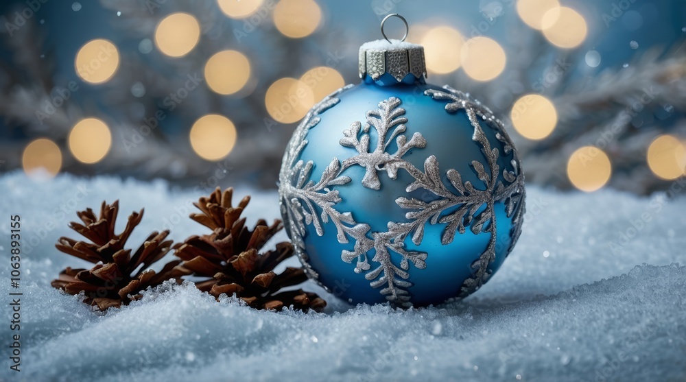 Christmas decoration frosty blue and silver snowy surface Christmas decoration frosty blue and silver snowy surface