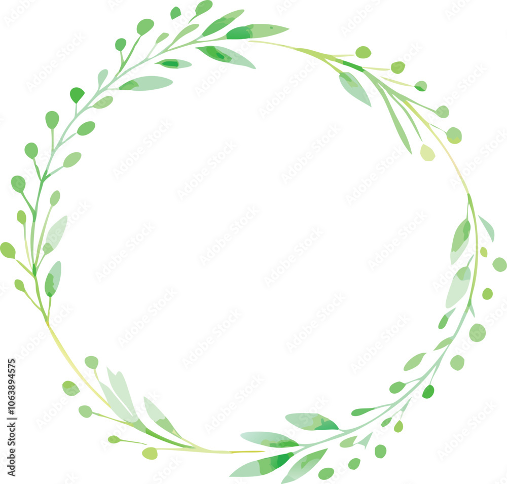 Watercolor Green Leaf Wreath Circle Frame Watercolor Green Leaf Wreath Circle Frame