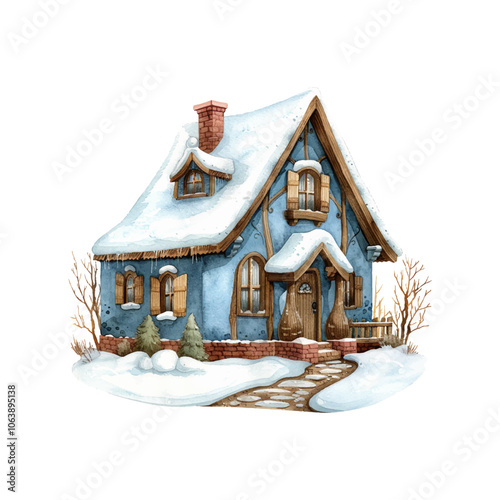 winter cottage vector illustration in watercolor style