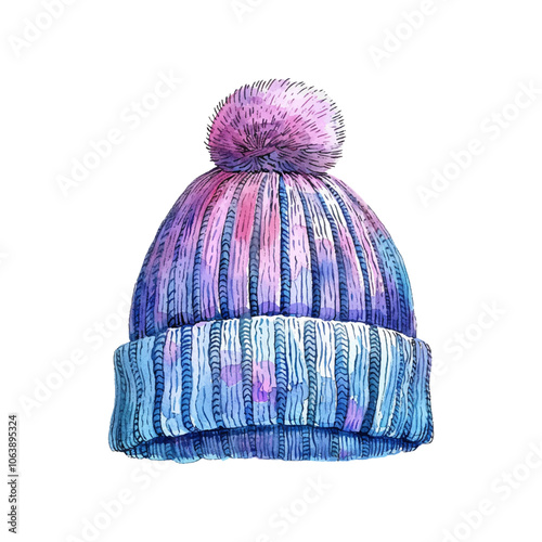 winter knitted beanie vector illustration in watercolor style