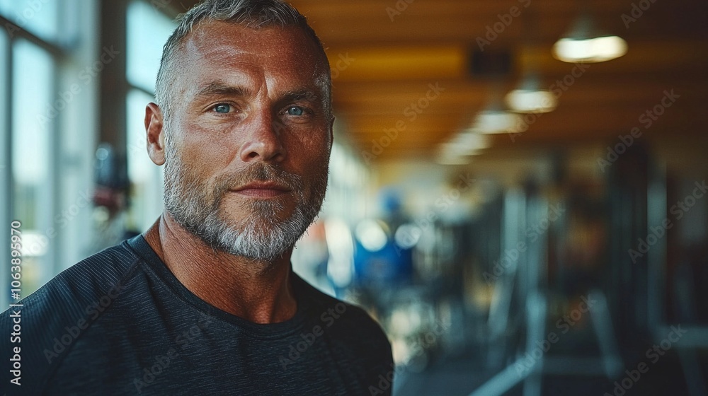 athlete demonstrates intense focus while running treadmill well lit gym exuding determination and strength as atmosphere creates dreamy evening vibe.