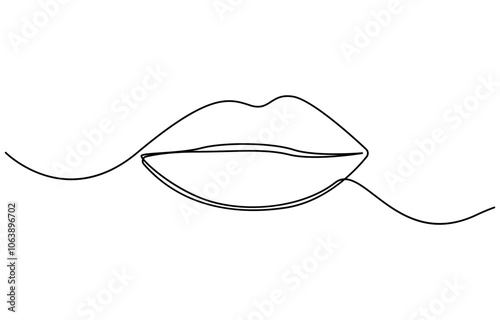 Woman Lips Continuous Line Art Illustration, Continuous single line drawing of mouth and lips. Concept symbol of makeup and lipstick in simple linear style. Human Lips Continuous Line Icon