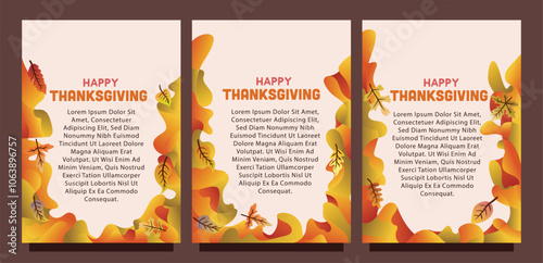 Elegant Fall-Themed Thanksgiving Card with Abstract Liquid Design. print size set of thansgiving card template concept. liquid abstract background with autumn leaves vector illustration photo