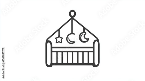 Line Icon of a Baby Mobile: Minimalistic Vector Illustration for Web and Design