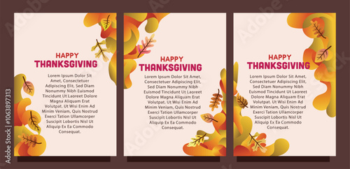 Elegant Thanksgiving Card with Liquid Abstract Autumn Background. print size set of thansgiving card template concept. liquid abstract background with autumn leaves vector illustration photo