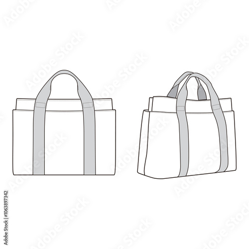 Professional Carry All Bag Technical Drawing Template Front Back View Vector

