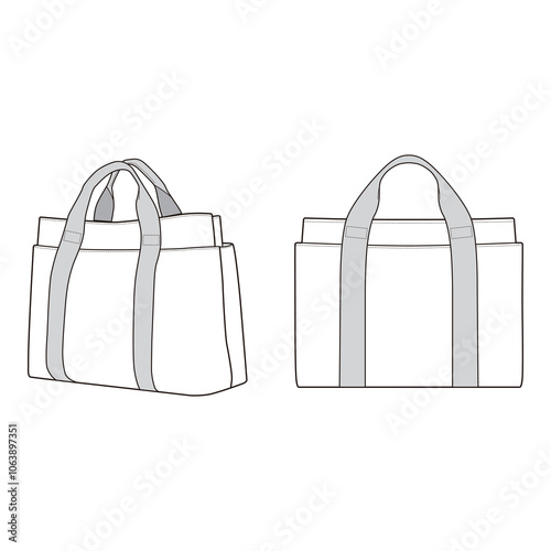 Modern Business Tote Technical Drawing Template Double View Vector

