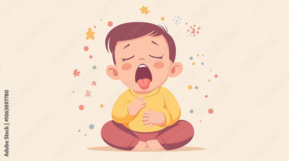 Flat Vector Cartoon of a Cute Baby Sneezing: Illustrating Sick Symptoms Flat Vector Cartoon of a Cute Baby Sneezing: Illustrating Sick Symptoms