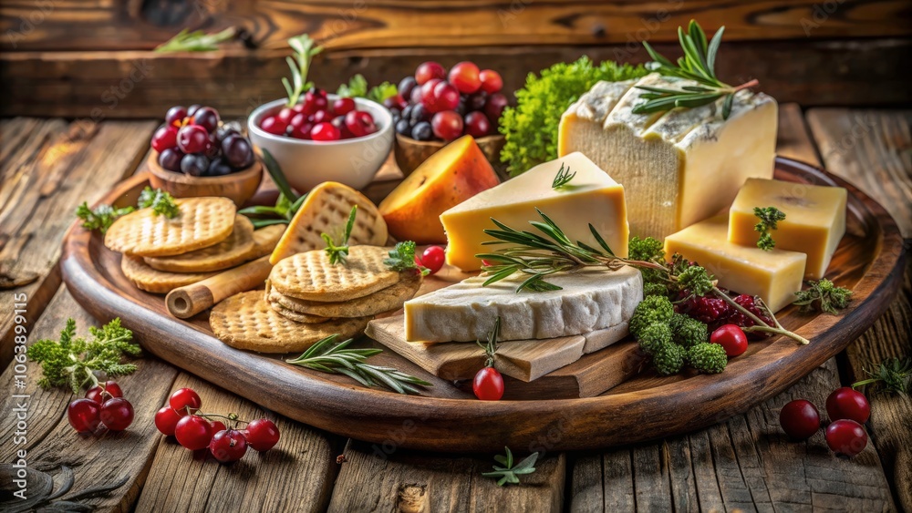 Wooden Tray with an Array of Cheeses and Crackers – Long Exposure Photography for Gourmet Food Lovers Wooden Tray with an Array of Cheeses and Crackers – Long Exposure Photography for Gourmet Food Lovers
