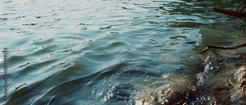 Wallpaper Mural Rippling water gently laps against rocky edges, capturing a peaceful aquatic scene enveloped in soothing sunlight. Torontodigital.ca